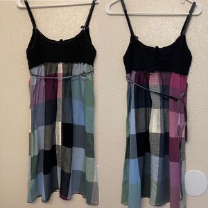 VOLCOM Bahama breeze crochet top plaid Sun dress cotton beachy surf Y2K S